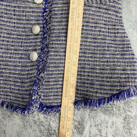 Theyskens' Theory Jacket Womens 4 Blue‎ Jossak Tweed Button Fringe Metallic Lady - Picture 12 of 13